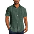thumbnail image 2 of Mens Shirts Plus Size Short Sleeve Lapel Button Up Solid Color Casual Summer Shirt Army Green XXXL, 2 of 6