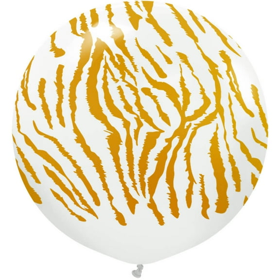24 inch Kalisan Safari Tiger - White W/ Gold Ink Latex Balloons (1 Pack) - Party Supplies Decorations