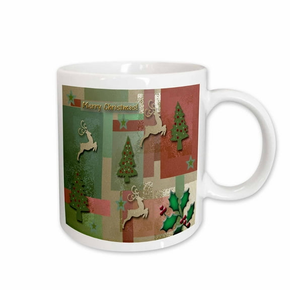 3drose, Merry Christmas, Reindeer and Trees, 11oz Mug
