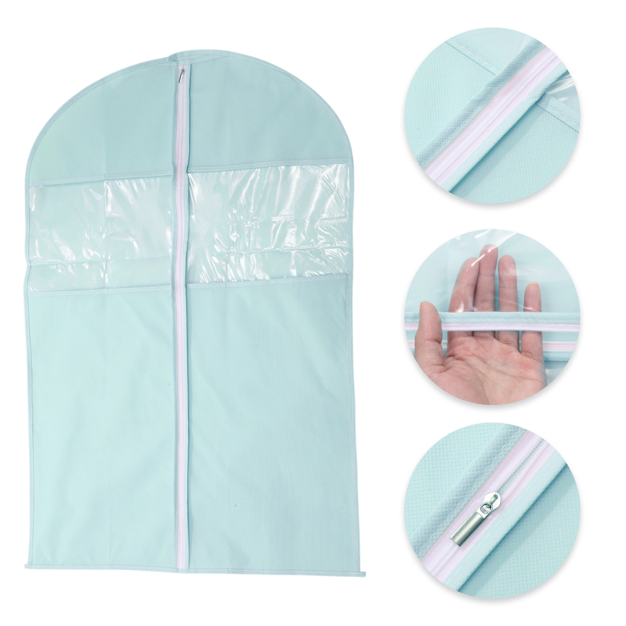 Unique Bargains 3 Pcs Dustproof Double Window Garment Bag Blue 35.43"x23.62"