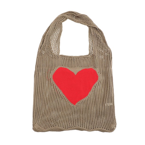 Bolsa de compras reutilizable de malla con estampado de corazón, bolsa de punto para verduras y frutas