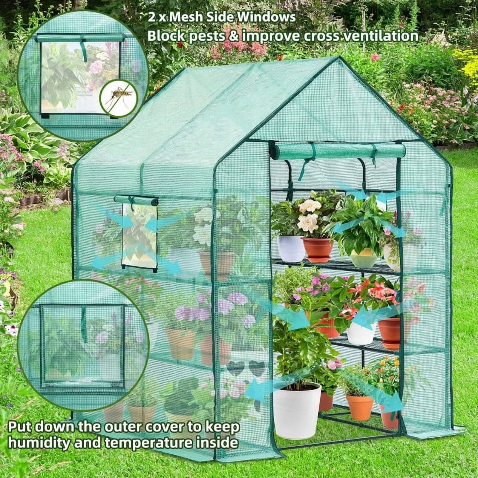 Simenmax 56'' Walk-in Greenhouse, Heavy-Duty PVC Cover with Screen Windows, Portable Outdoor Plant House for Gardening, Green