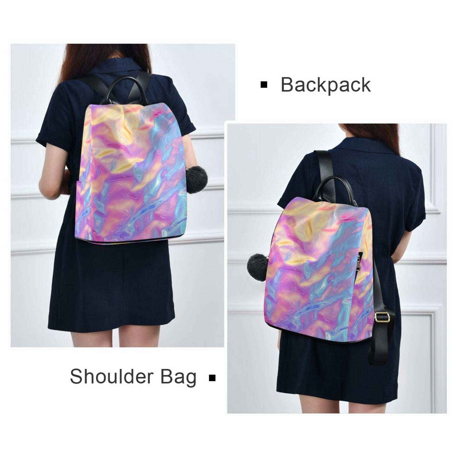 Colorful Hologram Waves Travel Laptops Backpack for Women Anti-theft Casual Work Bag Daypack Lightweight Laptop Bag