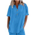 thumbnail image 2 of Jalioing Summer Tops for Women Button V Neck Short Sleeve Casual Shirts Fashion Loose Tunic Blouses Trendy, 2 of 5