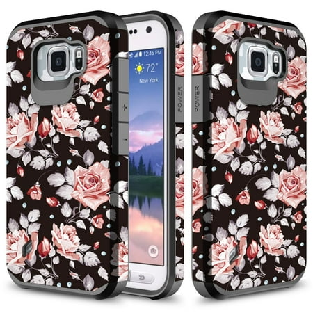 Active Hand Care Galaxy S6 Active Case, TownShop Hard Impact Dual Layer Shockproof Bumper Case for Samsung Galaxy S6 Active G890 - Pink Rose ()