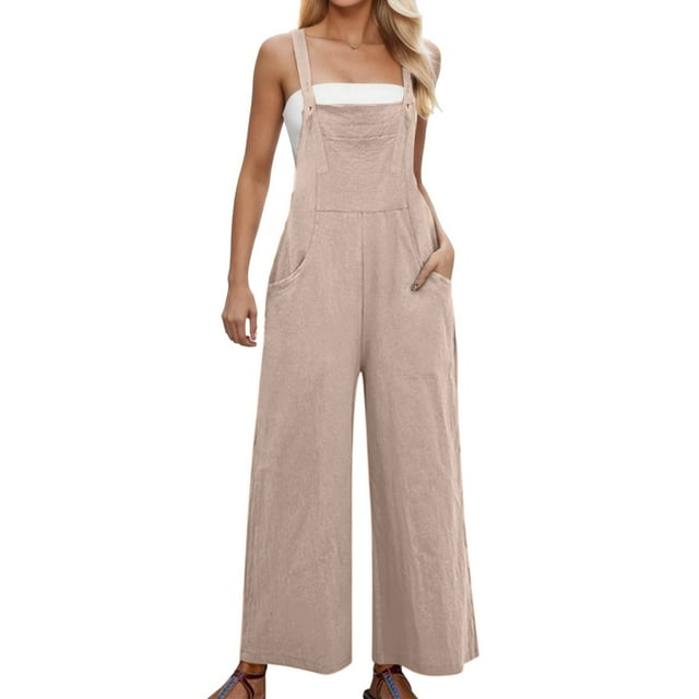 Kcodviy Combinaison Ample Sans Manches pour Femmes pour la Plage, Bretelles Spaghetti Ajustables, Combinaison en Denim Extensible pour Femmes, Combinaison Pantalon Longue, Combinaison Pantalon en Molleton avec Poches