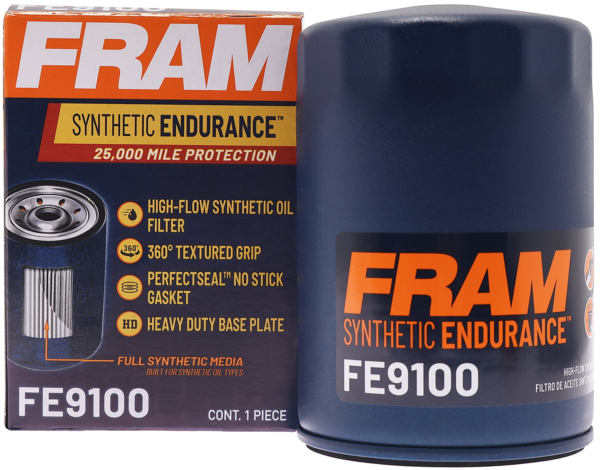 (3 pack) FRAM Synthetic Endurance Premium Oil Filter, FE9100, 25K Miles, Replacement Filter for Selected Vehicles