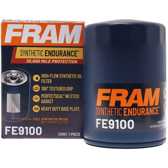 FRAM Synthetic Endurance Premium Oil Filter, FE9100, 25K Miles, Replacement Filter for Selected Vehicles