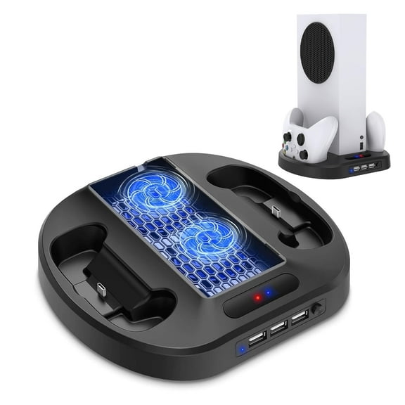 EEEkit Cooling Fan Charging Stand Fit for Xbox Series S with Dual Controller Charging Station Fit for Xbox Series S/X Controller with 3 USB Ports, Vertical Stand for Xbox Series S Accessories