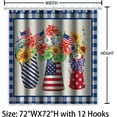 thumbnail image 4 of Independence Day Shower Curtain 4th of July American Flag Shower Curtains for Bathroom Red Stars Blue Buffalo Plaid Patriot Sunflower Waterproof Fabric Bath Curtain with 12 Hooks 72"x72", 4 of 6