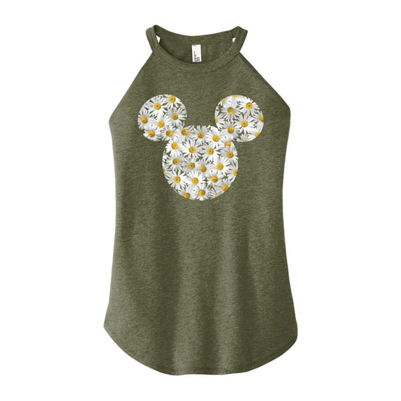 Mickey & Friends - Mickey Head Daisies - Juniors Cropped Cotton Blend T-Shirt