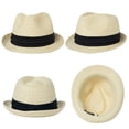 thumbnail image 2 of Comhats Mens Fedora Trilby Straw Sun Hats Summer Panama Beach Sunhats for Men Packable Short Brim Golf Hats White Medium, 2 of 9