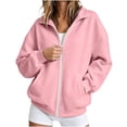 thumbnail image 6 of Women Zip Up Sweatshirt Oversized Fleece Casual Loose Long Sleeve Jackets with Pocket Plus Size Fall Winter Warm Comfy Soft Lightweight Outerwear, 6 of 8