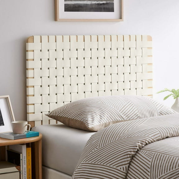 Sparta Weave Vegan Leather Twin Headboard in Natural Beige