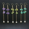 thumbnail image 2 of Nvzi -b suitable for both men and women, natural crushed stone crystal pearl tassel earrings, long crushed stone earrings (blue), 2 of 4