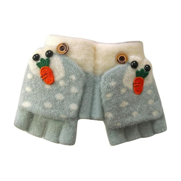 Riecok Mittens for Children Stretch Block Convertible Flip Top Cute Print Cold Weather Warm Knitted Gloves Green Free Size
