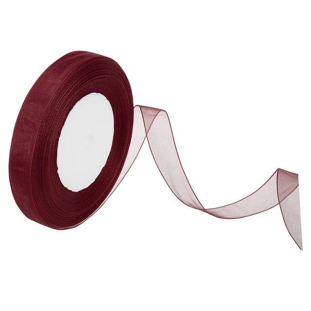 Unique Bargains 0.6 Inch x 50 Yard Organza Ribbon, Gift Wrapping Ribbon for Bouquet Cake Invitations Card Decoration, Burgundy