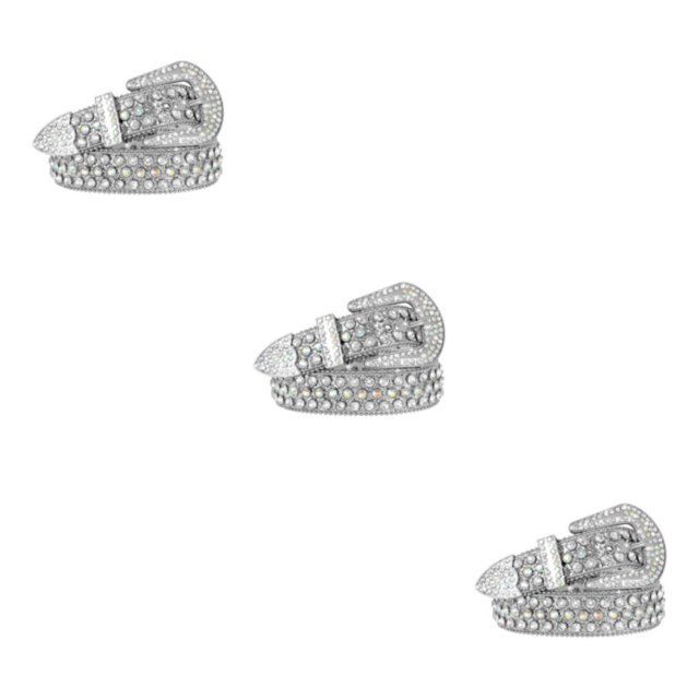 Decodeary Wide Application Rhinestone Belt Western Belt For Parties Bars And Concerts Modify Waist Line Silver 105cm 3Set