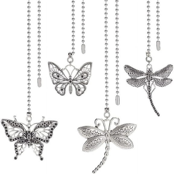 4 Style Butterfly Dragonfly Ceiling Fan Pull Chain Alloy Silver Table Lamp Extension Chain with 304 Stainless Steel Ball Chain Connector for Light Floor Lamp Switch grey