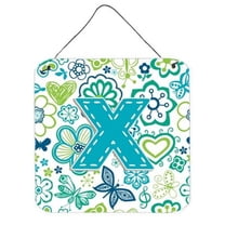 Carolines Treasures CJ2006-XDS66 Letter X Flowers And Butterflies Teal Blue Wall and Door Hanging Prints