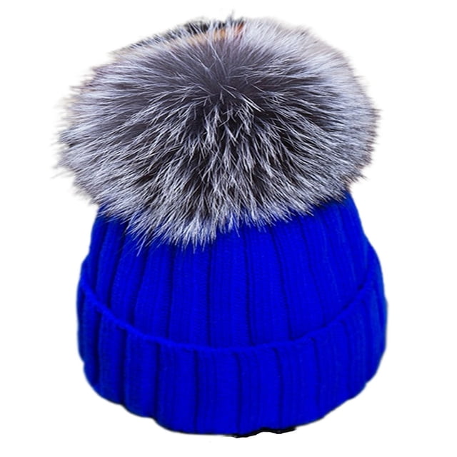 Bonnet Tricoté pour Femmes Hiver Doublé Polaire avec Faux Pompon