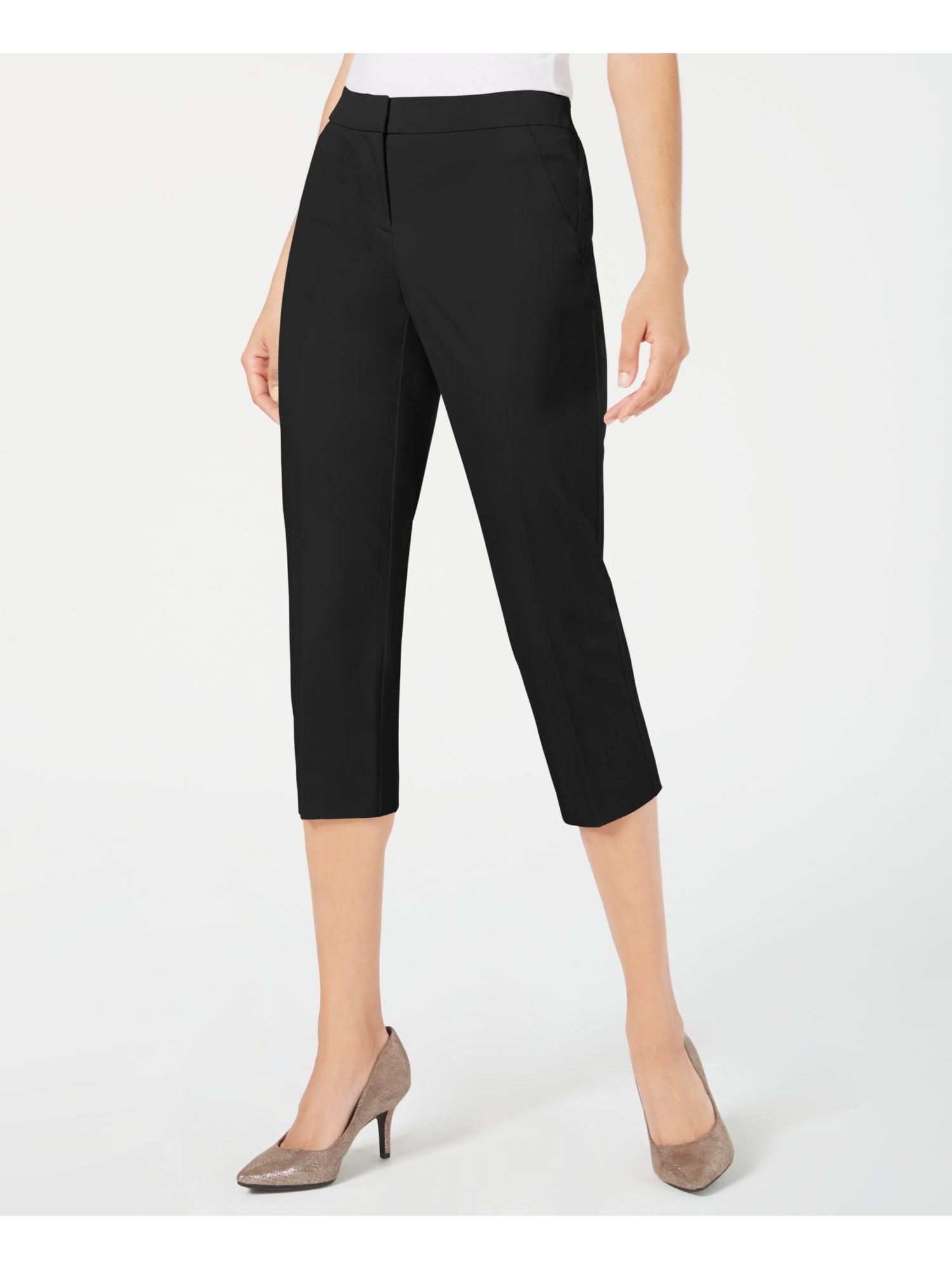 ALFANI Womens Black Pocketed Slim Leg Wear To Work Capri Pants Petites