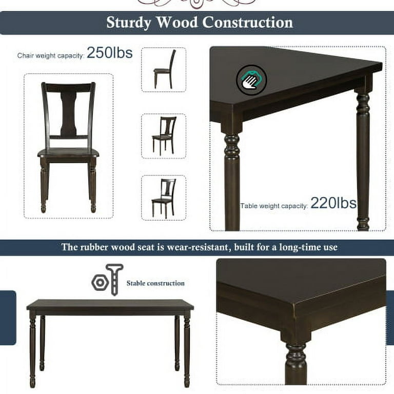 6-Piece Retro Style Dining Table Set, 60