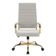 Benmar High-Back Tan Leather Office Desk Chair Ergonomic Executive Chair with Adjustable Swivel, Gold Frame with Cushion Support & Silent Wheels for Home Office Workstations