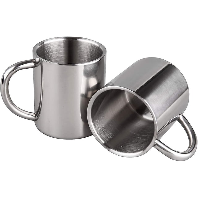 Taza de té de acero inoxidable de doble pared de 220 ml para beber té, café, sopa caliente, juego de 2