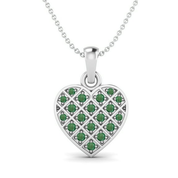 0.38 Cts Round Shape Emerald Gemstone Heart Love Women Valentines Day Gifts Necklace 925 Sterling Silver