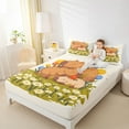 thumbnail image 4 of Homewish Kawaii Cartoon Capibara Bed Sheets for Kids, Rustic Groovy Floral King Sheets, Cute Animal Sheet Set, Ultra Soft Bedroom Decor, 4pcs, 4 of 7