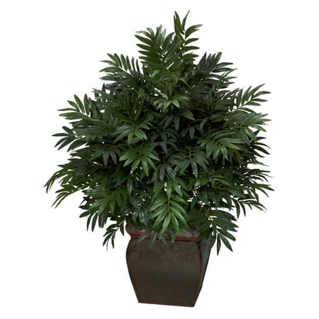 Triple Bamboo Palm with Decorative Planter Silk Plant