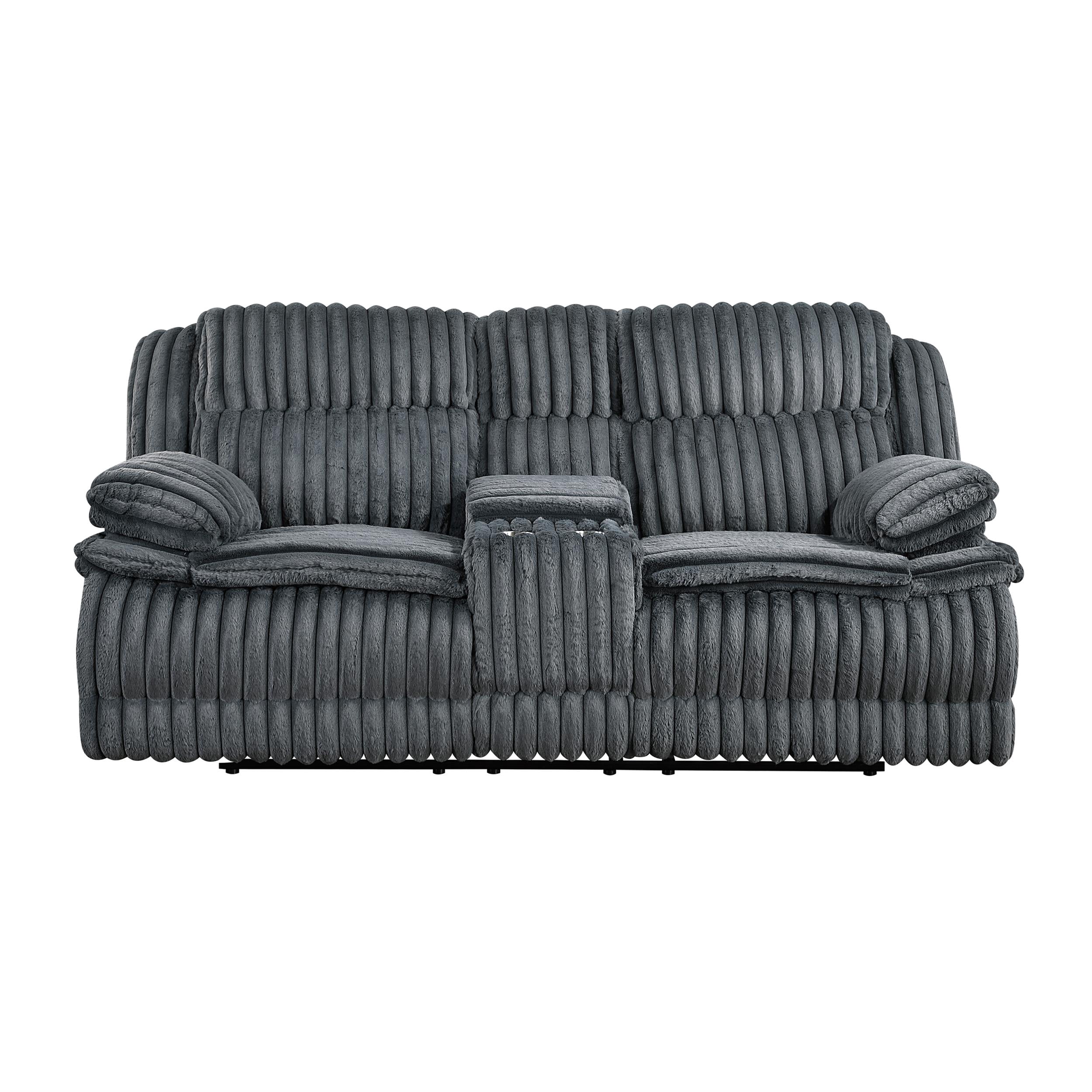 Lexicon Goodland Corduroy Dbl Rclng Love Seat with Center Console in Dark gray