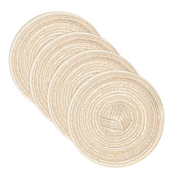 Uxcell 4 Pcs Round Woven Placemats, 4.3 Inch Braided Washable Placemat Heat Resistant Decorative Place Mat for Kitchen Dining Table Countertop, Beige
