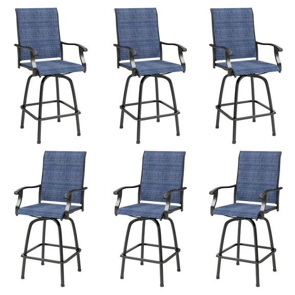 Sophia & William Outdoor Patio Metal Swivel Bar Stools Textilene Height Chairs Furniture Set of 6, Blue