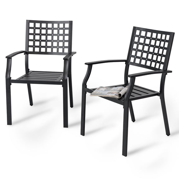 Nuu Garden Outdoor Dining Chair, Patio Dining Chair Set of 2, Stackable Design, All-weather Iron Frame with Powder-coated Finish for Indoors and Outdoors, Patio, Deck, Garden, Yard, Black
