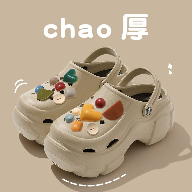 Zuecos de plataforma gruesa para mujer, zapatillas de interior y exterior, zapatos de playa, sandalias de jardín, toboganes casuales de dibujos animados DIY Qiuyongming unisex