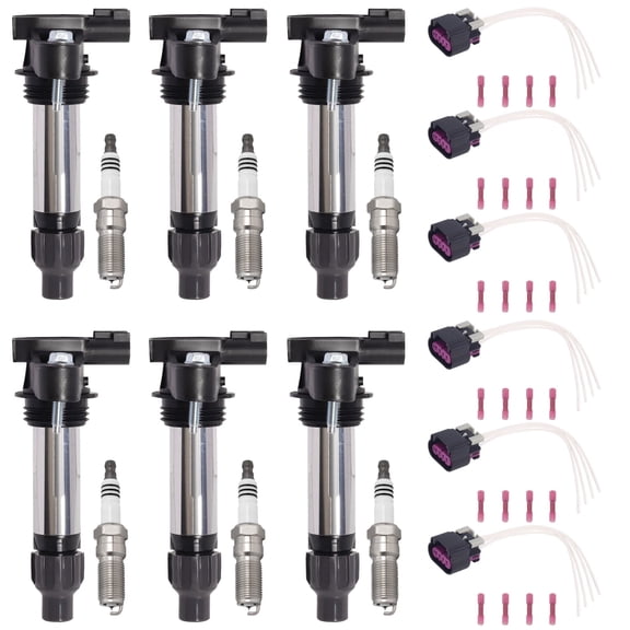 Set of 6 ISA Ignition Coil & 6 Spark Plug & 6 Ignition Coil Connector Compatible with Chevrolet Cadillac 2005-2020 Equinox Impala CTS XTS l4 2.4L V6 3.6L 3.0L Replacement For UF569