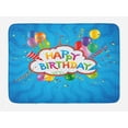 thumbnail image 1 of Birthday Bath Mat, Wavy Blue Colored Backdrop with Greeting Text Party Hats Confetti Best Wishes, Non-Slip Plush Mat Bathroom Kitchen Laundry Room Decor, 29.5 X 17.5 Inches, Multicolor, Ambesonne, 1 of 2