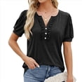 thumbnail image 2 of Blusas Tipo Túnica para Mujer, Informales, con Cuello en V, Corta, Blusas de Verano con Mangas Abullonadas y Volantes. Negro M, 2 of 9