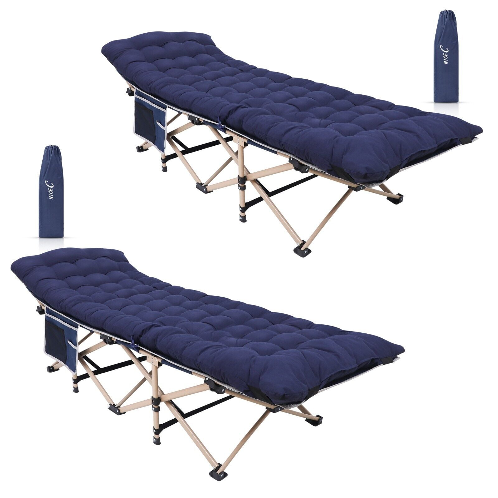 Nice C Camping Cots with Removable Mattress, Lounge Chair, Cot for adults, camping  Bed, with Pillow, Carry Bag  Storage Pocket, Extra Wide Sturdy, Heavy Duty  Holds Up to 500 Lbs (Set