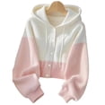 thumbnail image 4 of IUYRTFE Women's Two Tone Hooded Knit Cardigan Long Sleeve Drawstring Color Block Casual Fall Sweater Coat, 4 of 6