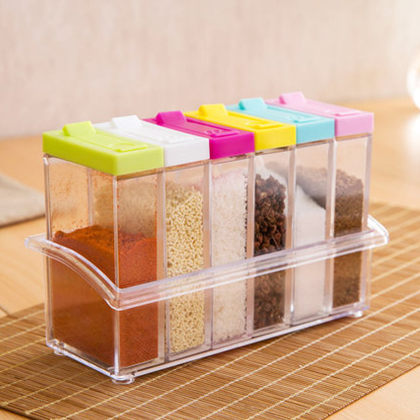 6Pcs/Set Seasoning Box with Tray Condiment Storage Plastic Moisture-Proof  Salt Jar for Kitchen - Walmart.com