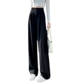thumbnail image 1 of Pantalones casuales de pierna ancha, cintura alta, abotonados y rectos para mujer, 1 of 7