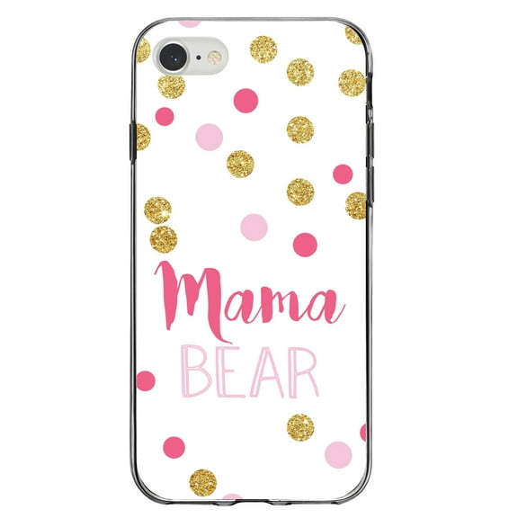 DistinctInk Clear Shockproof Hybrid Case for iPhone 7 8 SE (2020 Model) 4.7" Screen TPU Bumper Acrylic Back Tempered Glass Screen Protector - Pink White Gold "Mama Bear"