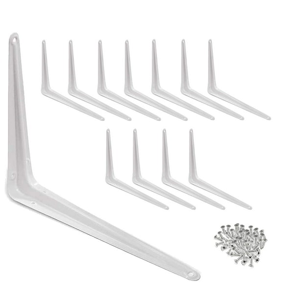 Wideskall? Supports d'Étagère d'Angle Mural en Métal 10 Pouces" x 12 Pouces Pouces, Blanc, Lot de 12