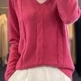 thumbnail image 6 of VSSSJ Womens V Neck Sweaters Loose Fit Soft Solid Color Long Sleeve Casual Warm Knit Fall Winter Base Layer Sweater Pullover Tops Hot Pink XXL, 6 of 7