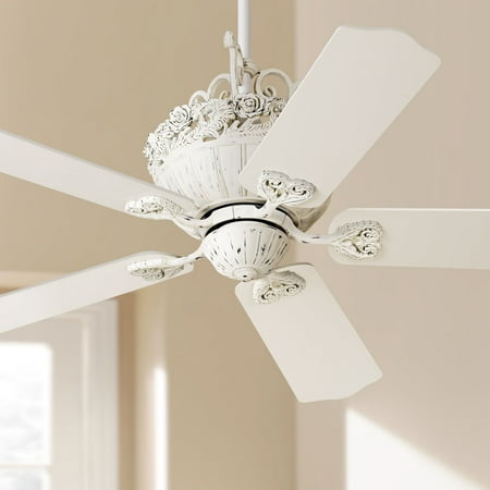 

52 Casa Vieja Shabby Chic Ceiling Fan Antique Floral Scroll Rubbed White for Living Room Kitchen Bedroom Family Dining