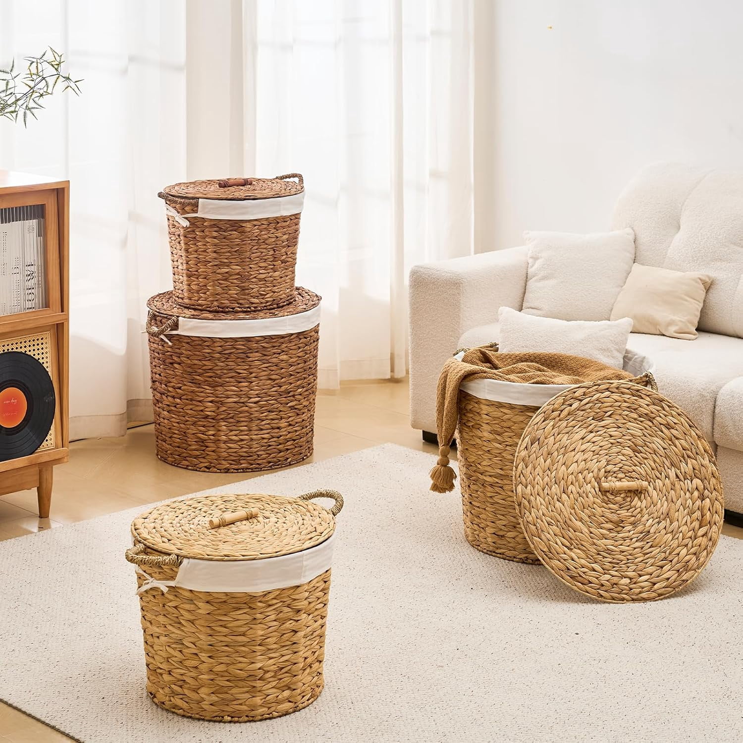 Casa Pura Furniture Handwoven Laundry Hamper with Lid, Storage Basket for Bathroom, Laundry Room & Bedroom, Espresso, Large