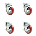 thumbnail image 2 of Ensemble de 4 Roulettes Pivotantes en Polyuréthane avec Roues Rouges de 4 Pouces - Comprend 4 Pivotantes avec Freins à Verrouillage Supérieur - Capacité Totale de 1400 lbs - Marque Service Caster, 2 of 4
